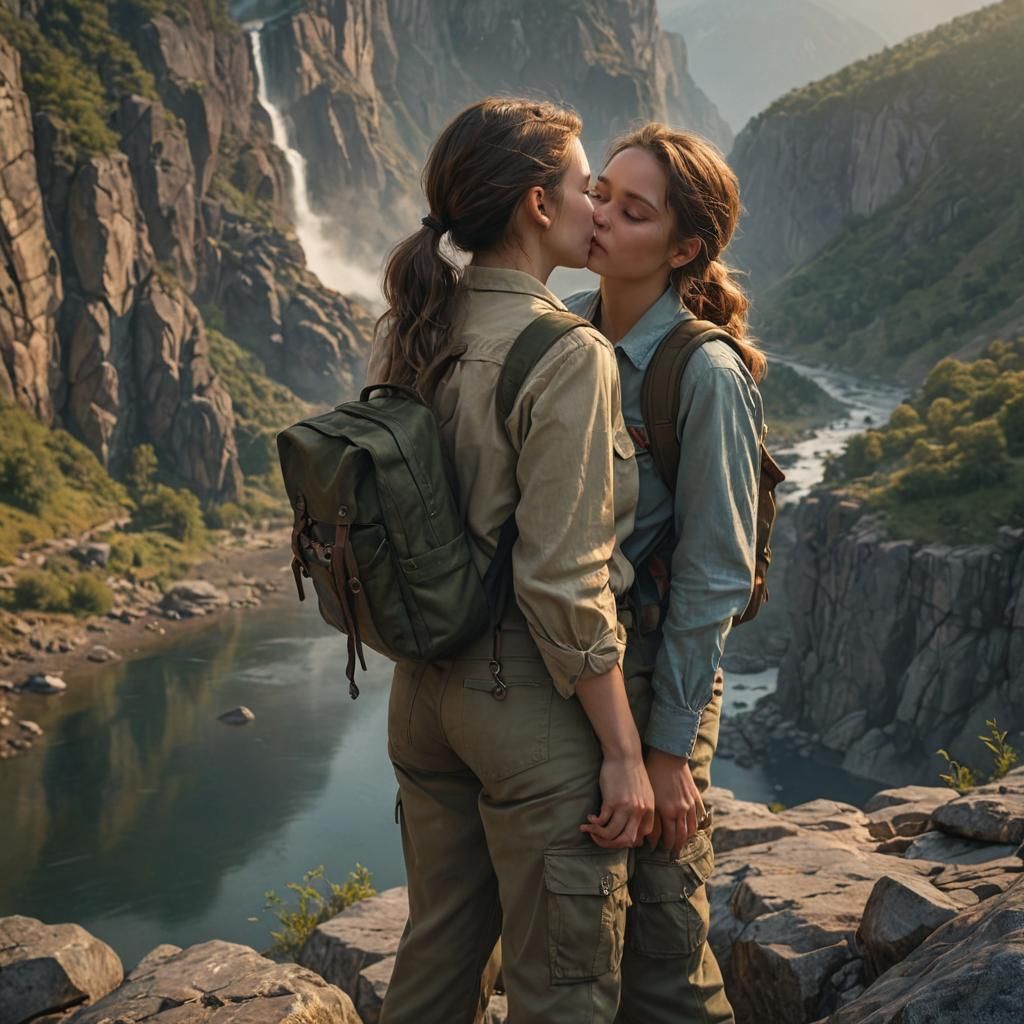 Romantic Cliffside Embrace in Golden Light