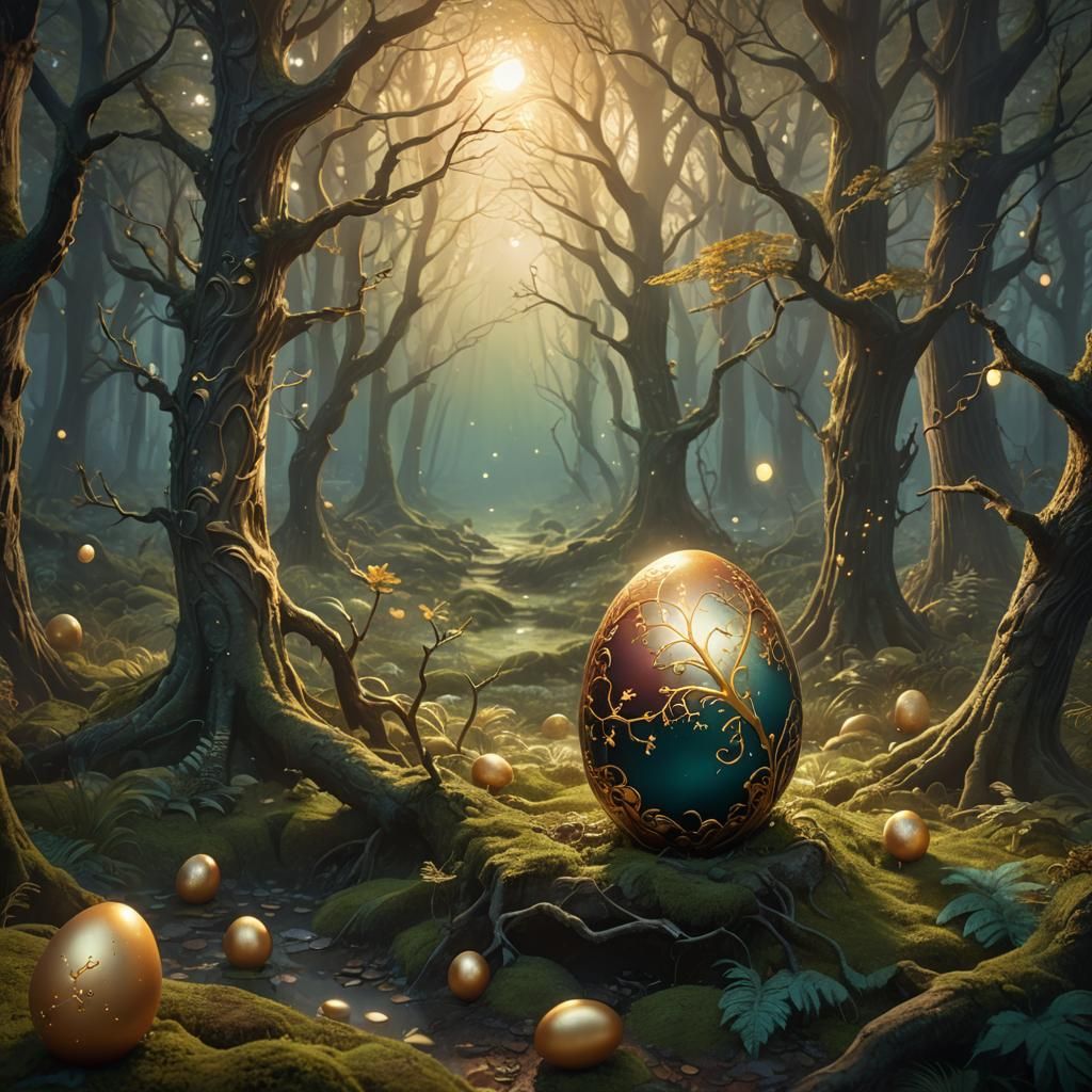 Mystical Egg Hatching in Whimsical Forest