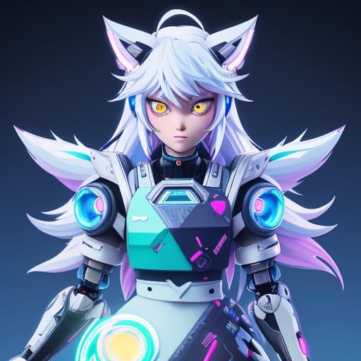 Anime Chibi Wolf Girl with Cybernetic Enhancements