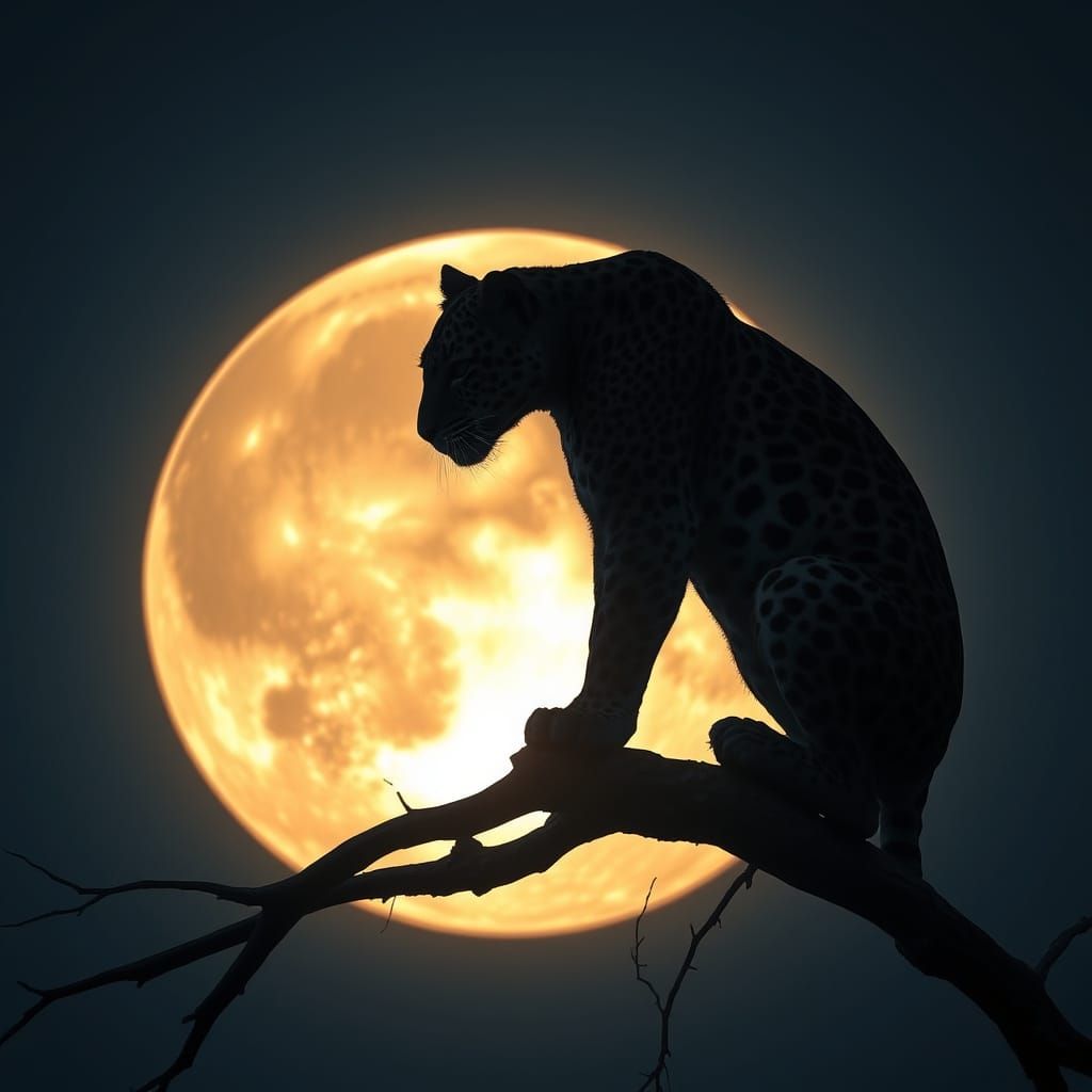 Jaguar Silhouetted Under a Luminous Moon