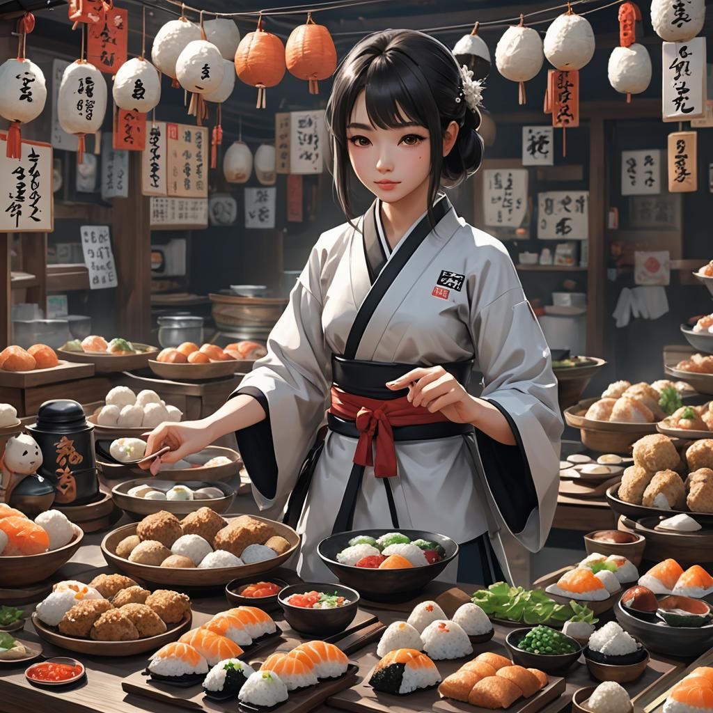 Anime Style Onigiri Seller in 3D