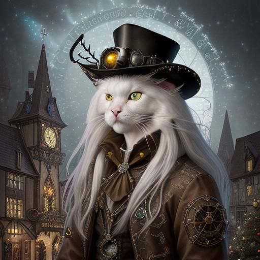 Steampunk Cat in Medieval Town Square