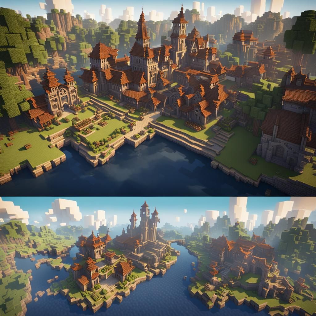 Detailed Minecraft Town Matte Painting