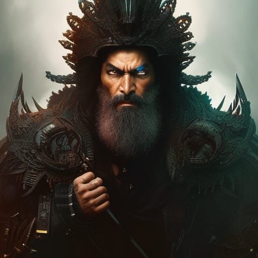 Powerful Armored Man with Intense Anger