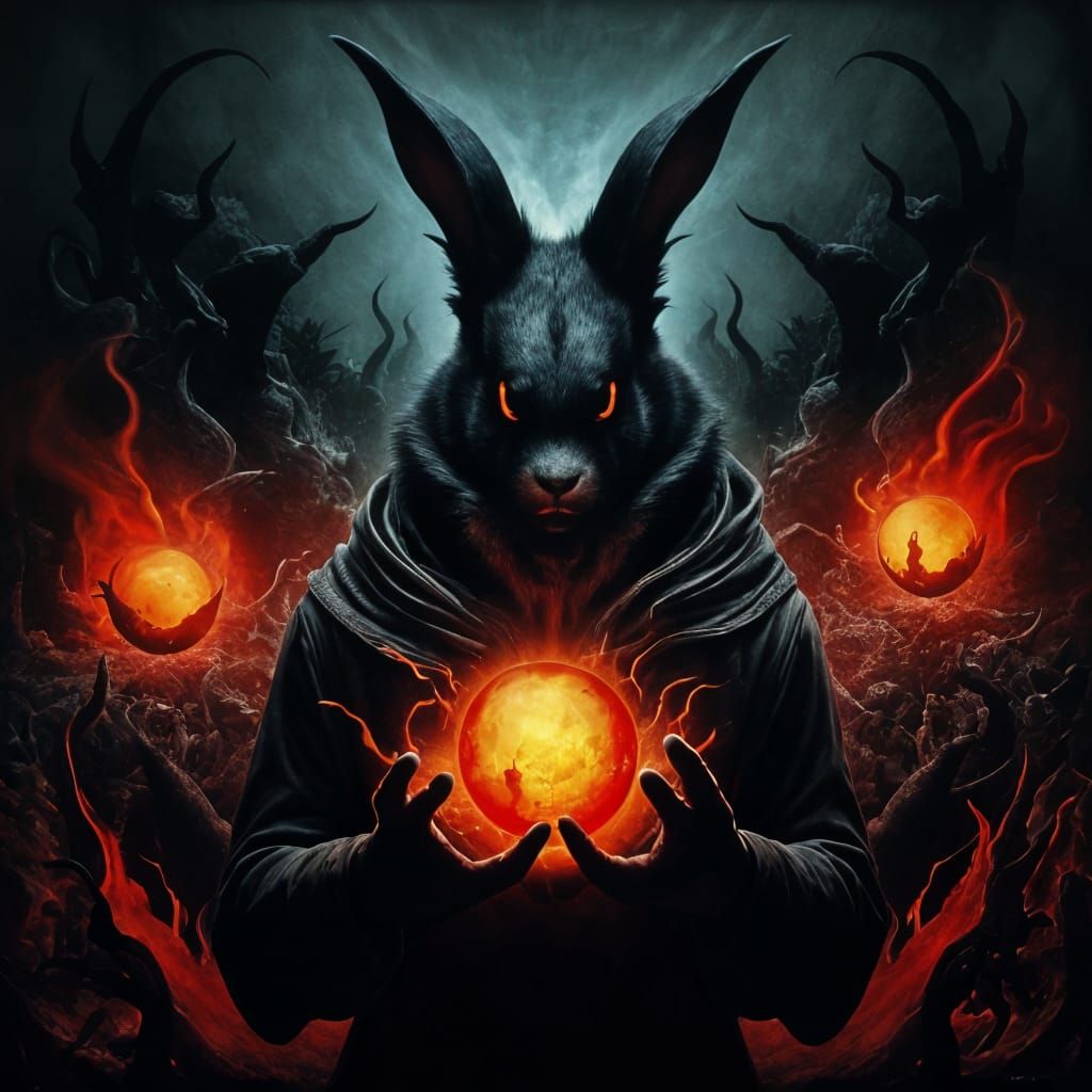 Rabbit's Descent: Grotesque Scene in a Dark Abyss