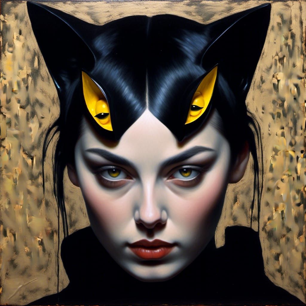 Catwoman Portrait in Caravaggio Style Oil Painting