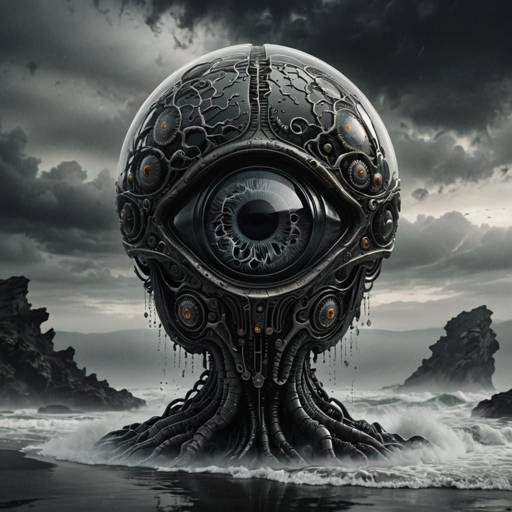 Glass A with Brain in Dark Fantasy 3D Render