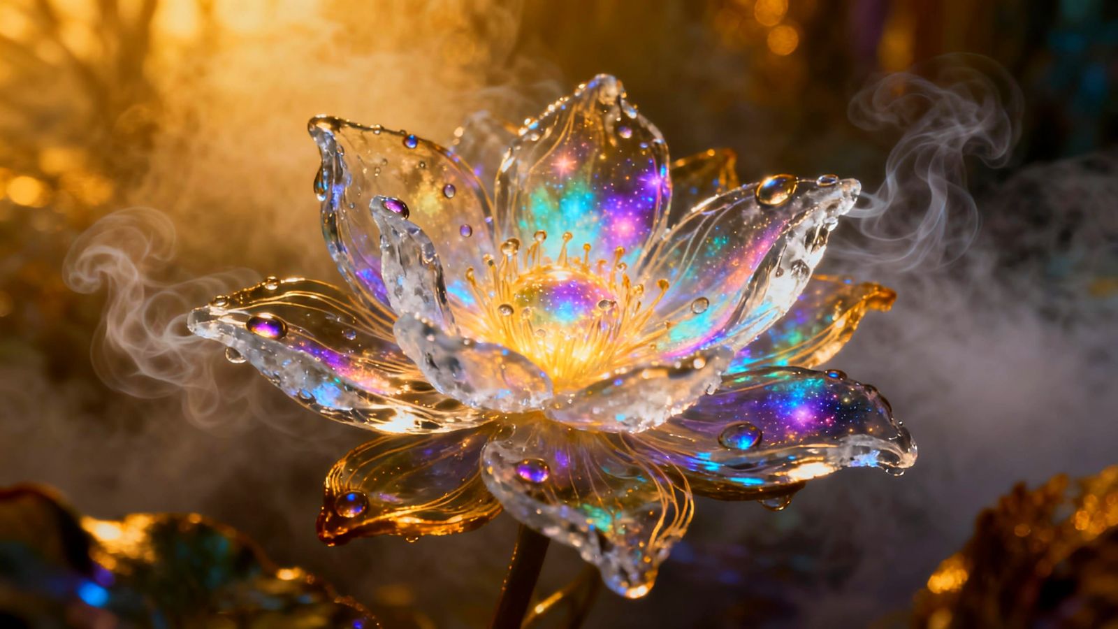 Glowing Water Flower Amidst Foggy Background