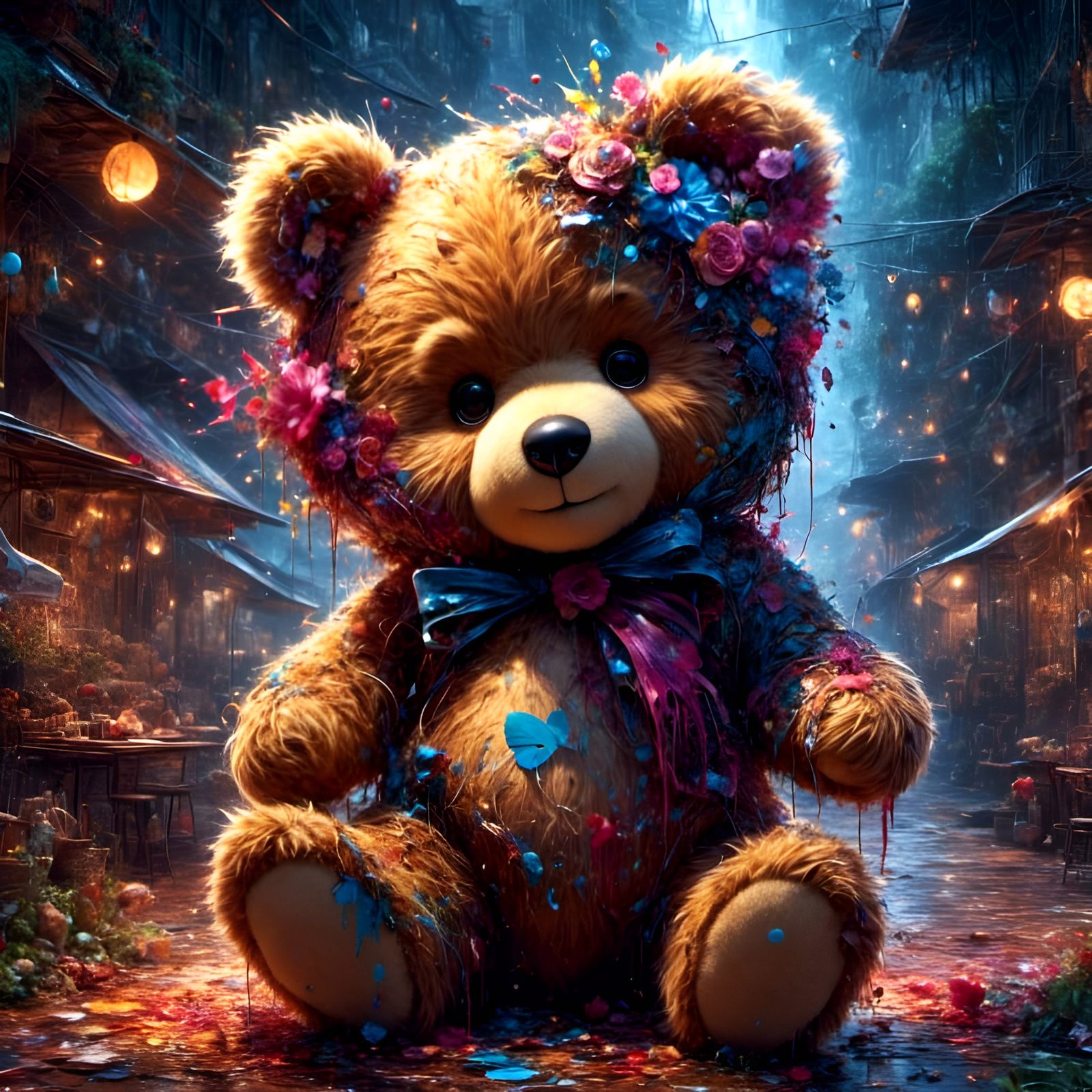 Adorable Teddy Bear with Graffiti Background