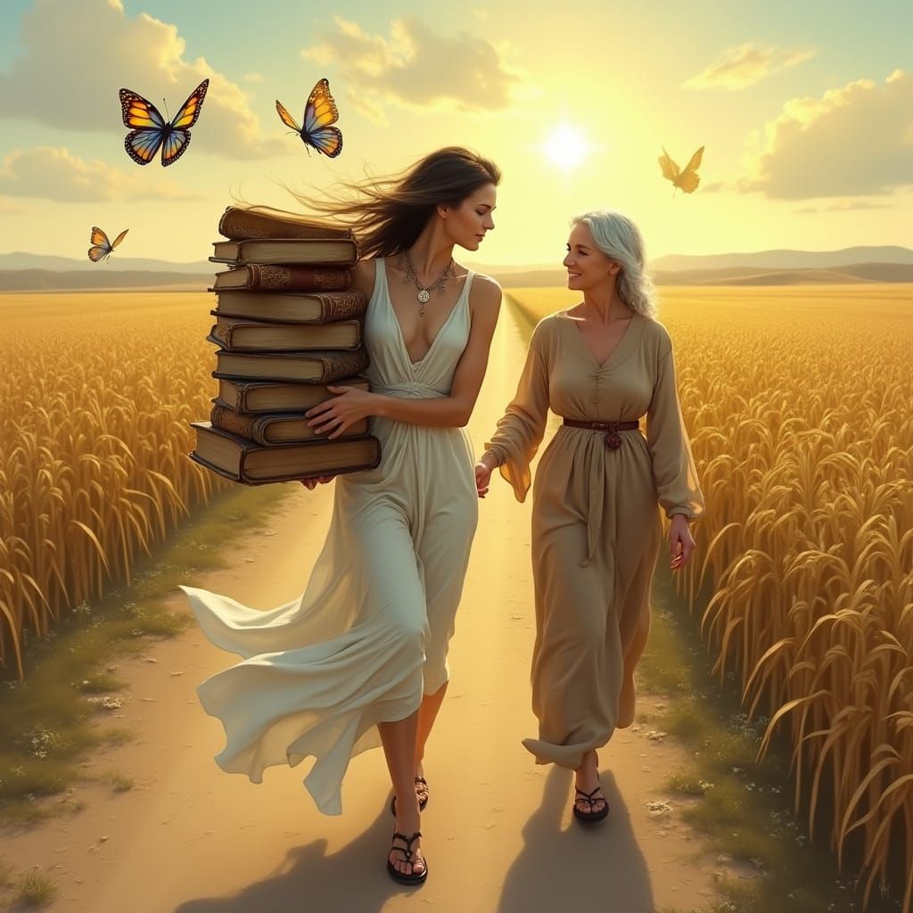 Serene Ancestral Wisdom Keeper Walks Golden Cornfields