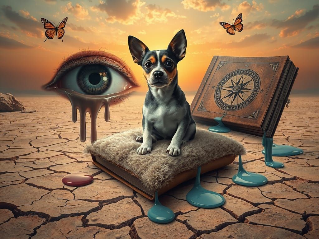 Dog Contemplates Existential Paradox in Surrealist Dreamscap...