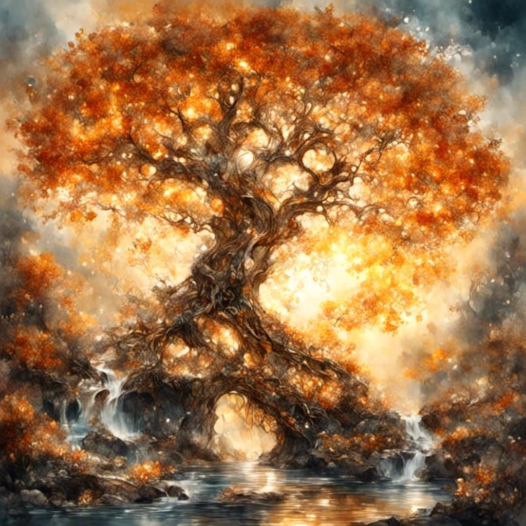 Golden Tree of Life: Alcohol Ink Fantasy
