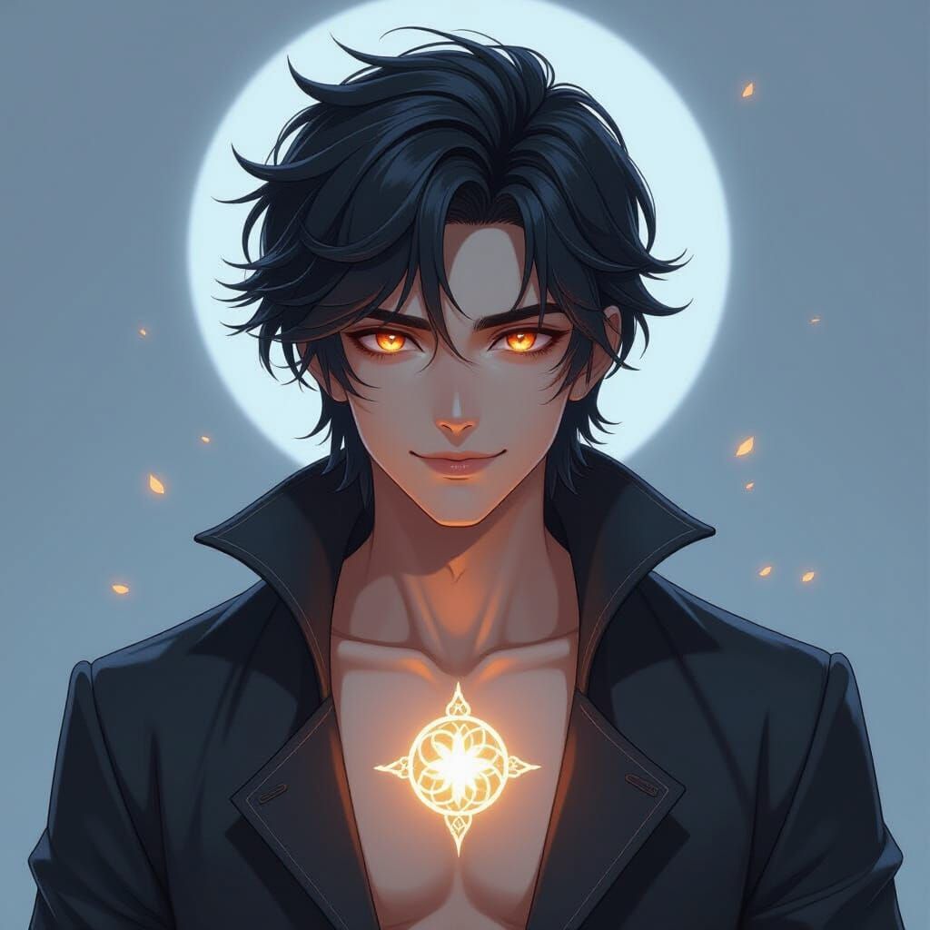 Older Lucien with Fiery Eyes and Light Mark