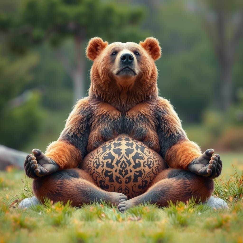 Meditative Bear in Serene Nature