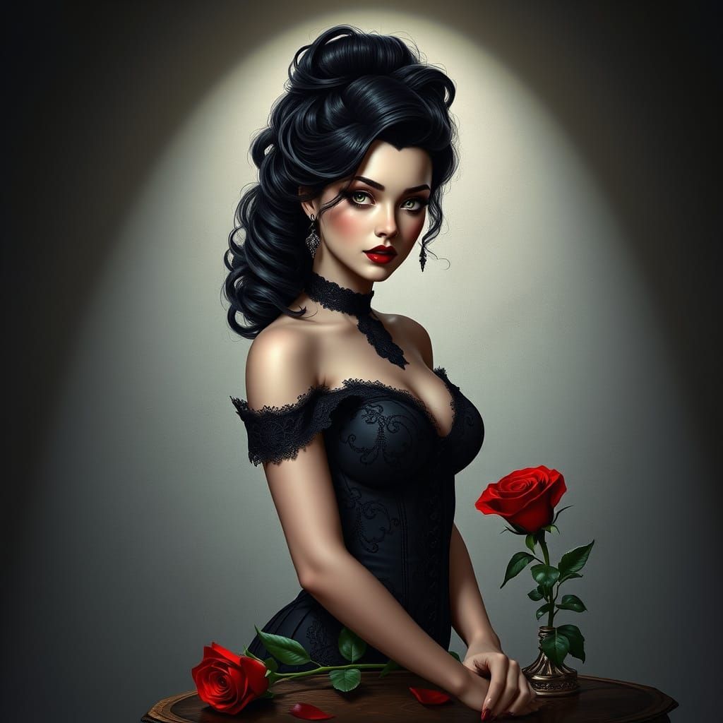 A captivating gothic pin-up woman is portrayed in this drama...