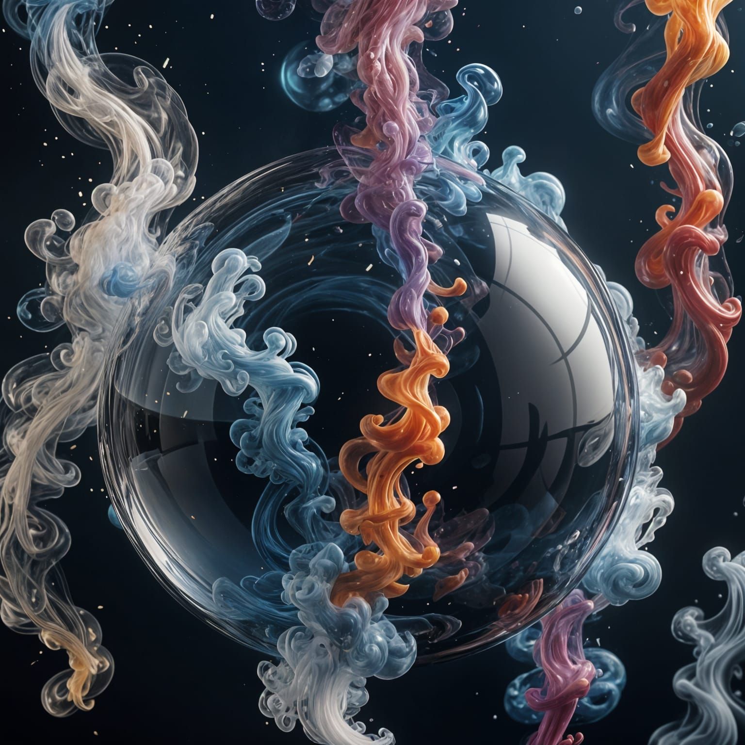 Glass Sphere Filled with Glittering Smoke