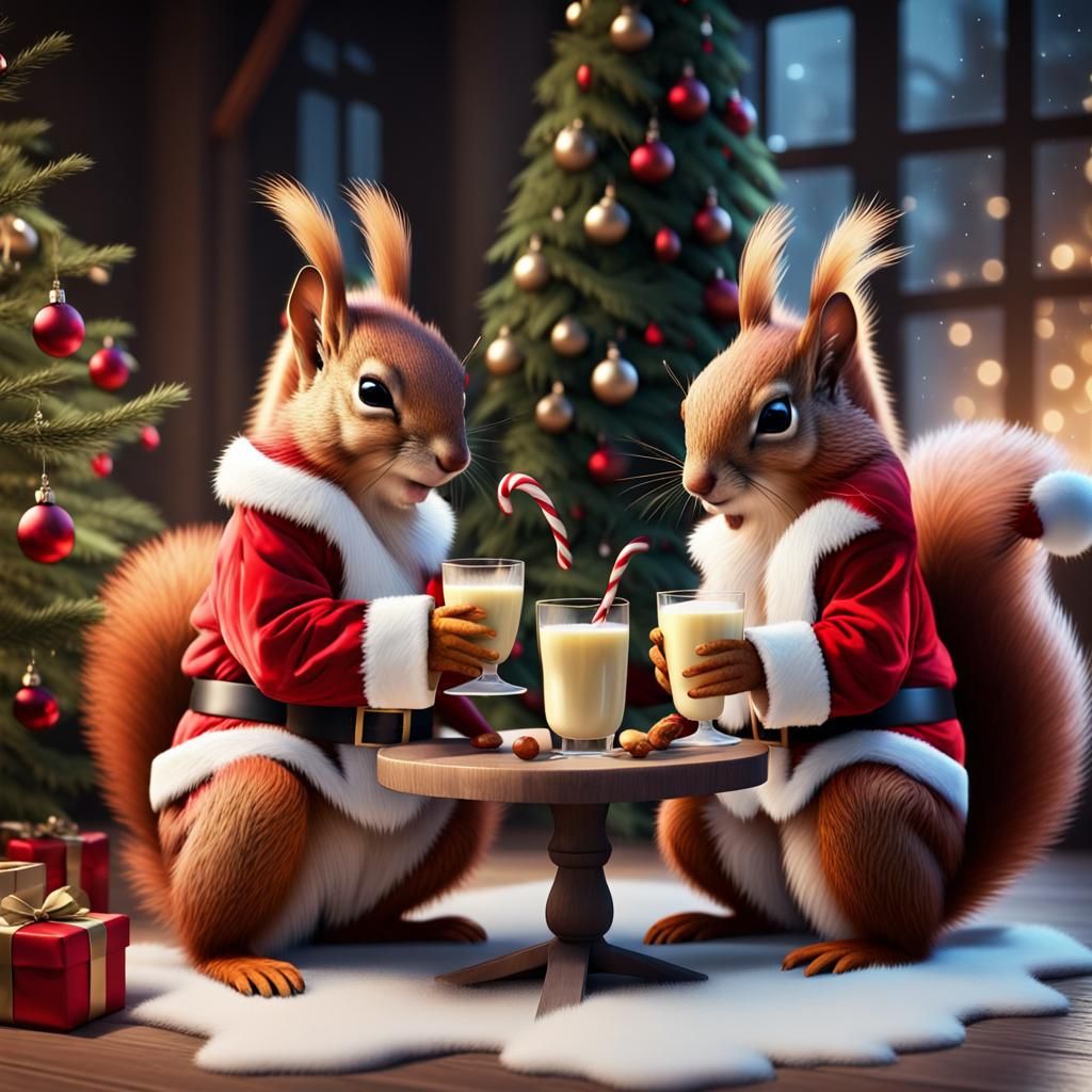 Christmas Squirrels Toasting Eggnog: Volumetric Lighting