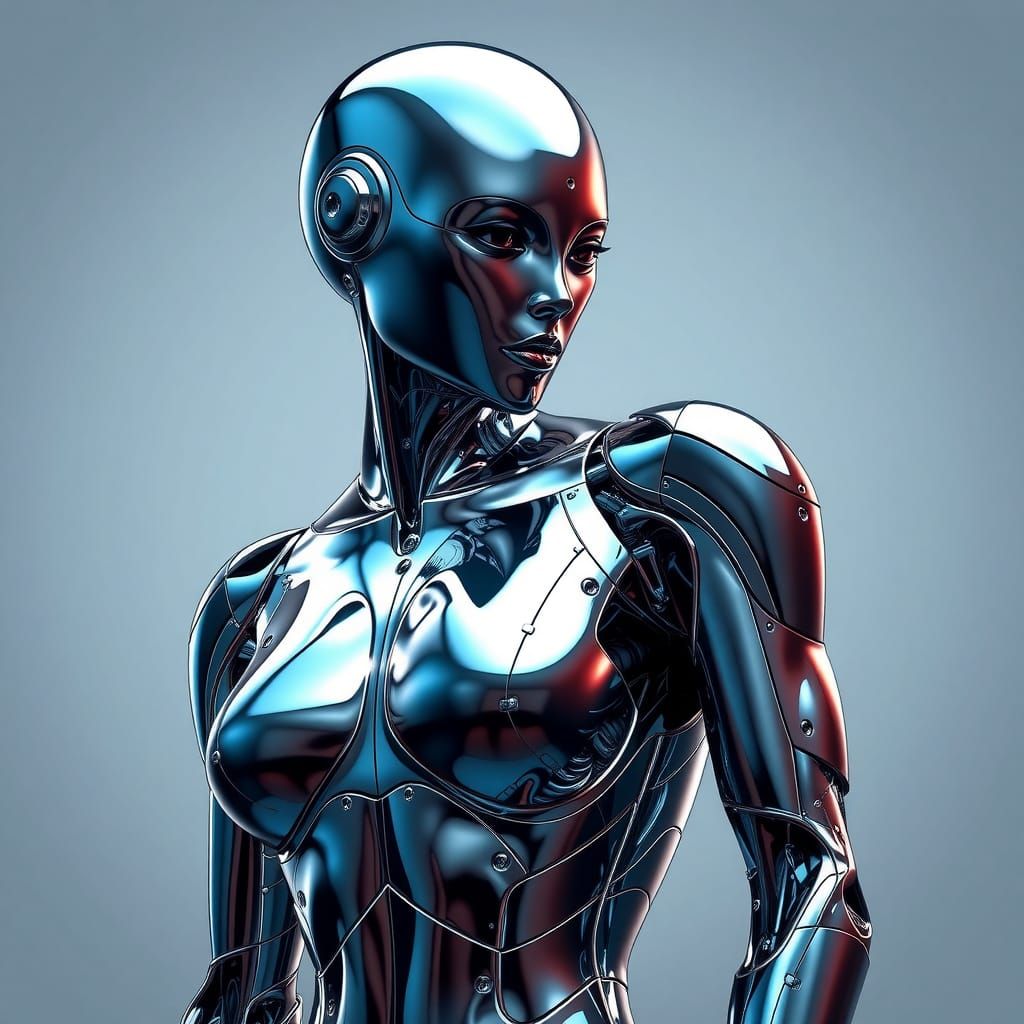 Chrome Robot in Seductive Pose, Airbrush Style