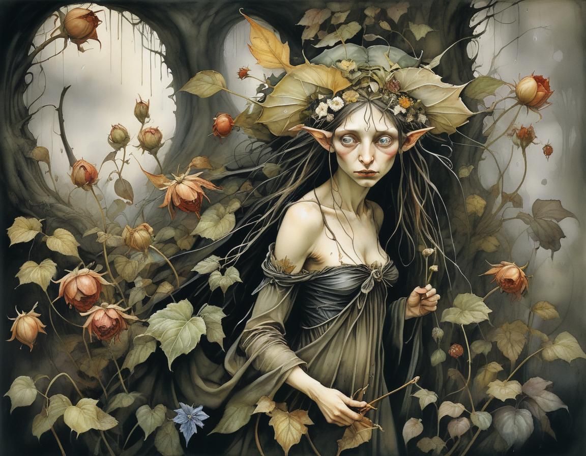 Occult Flowers in Renaissance Style Landscape