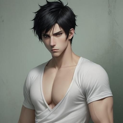 Masculine Man with Crew Cut in Anime Style