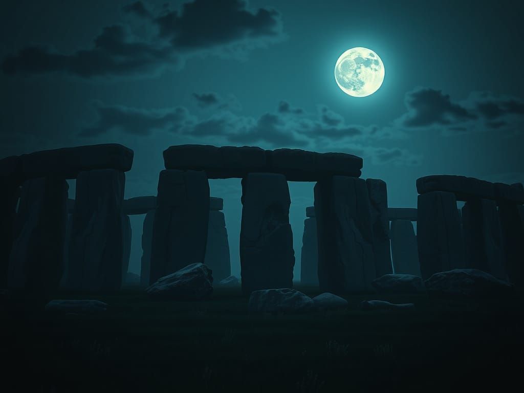 Stonehenge in Moonlight: A Photorealistic Close-Up