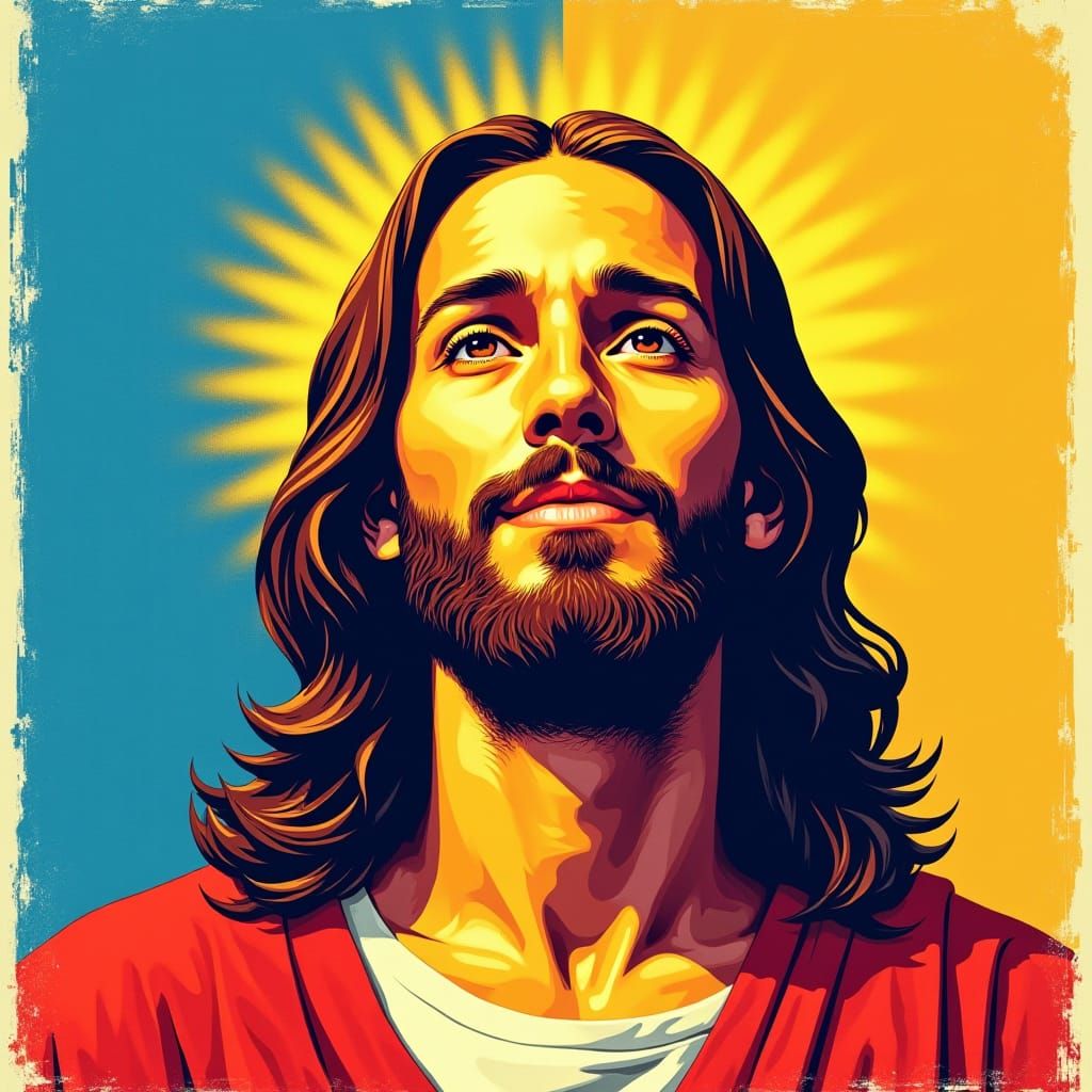 Serene Jesus Christ Portrait in Pop Art Style