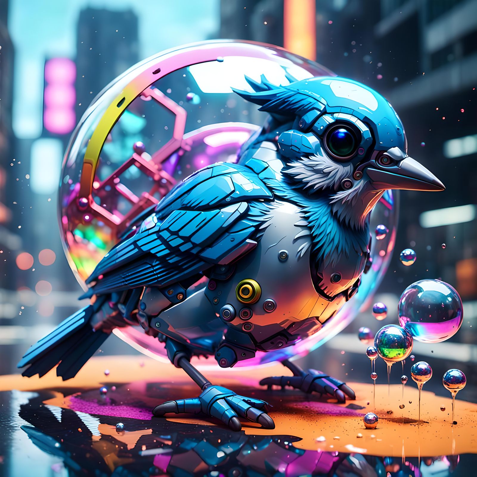 Bluejay, intricate mech details, ground level shot, 8K resol...