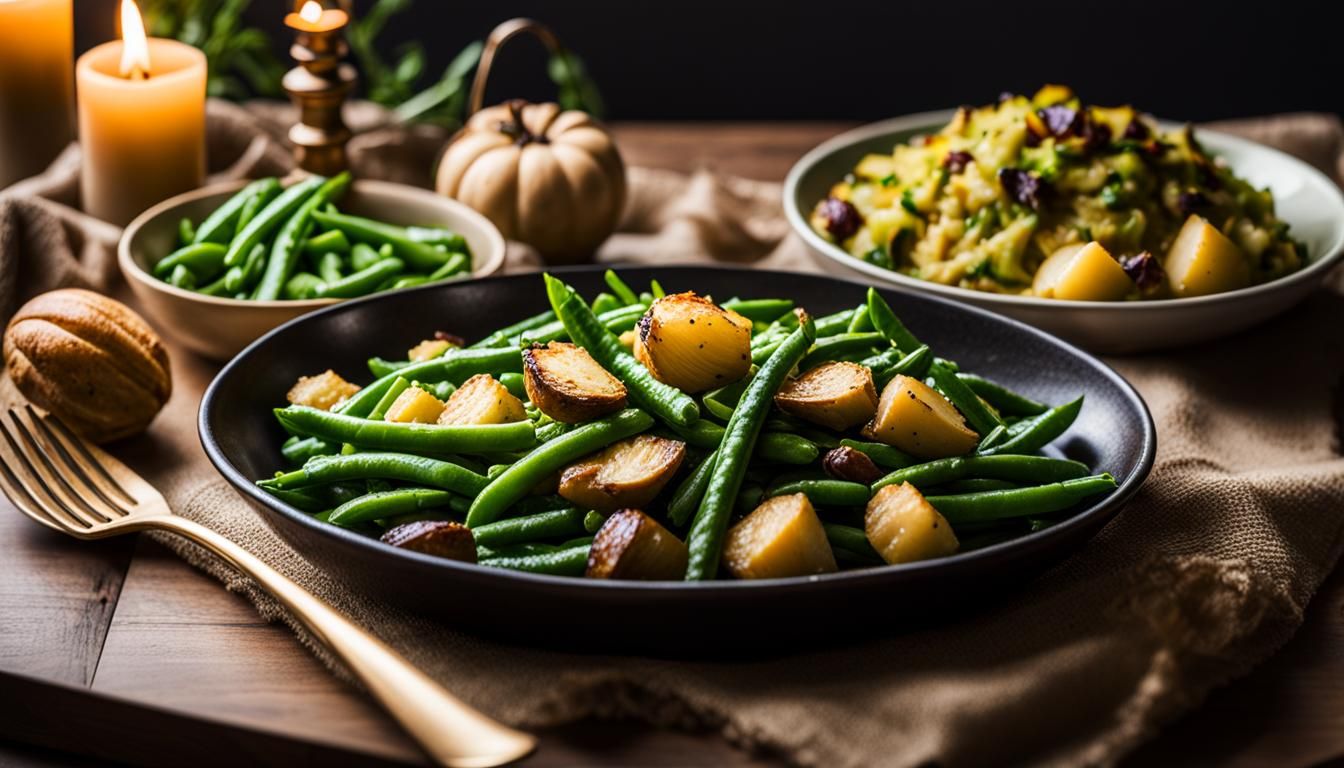 Vegan Thanksgiving Dinner in Golden Hour Lighting