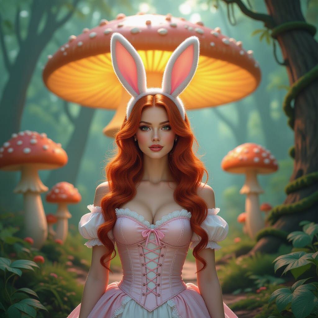 Enchanted Forest: Woman with Bunny Ears in Wonderland
