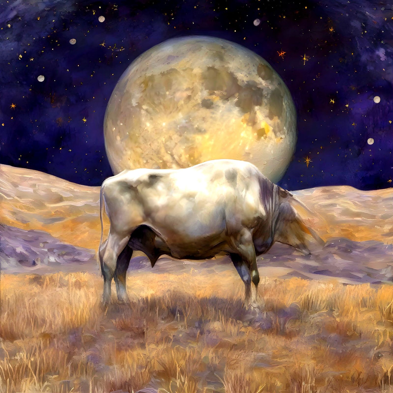 Gilded Moonlit Landscape in Klimt's Style