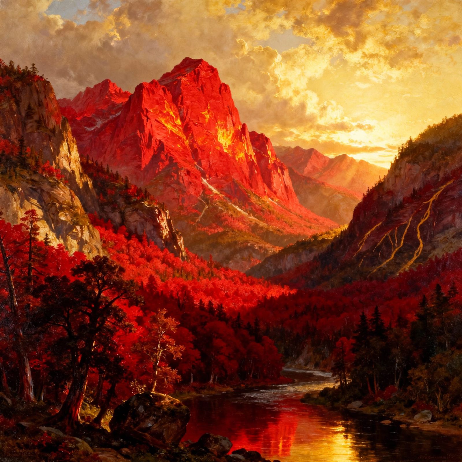Spectacular Red Mountain Landscape Fine Art Painting