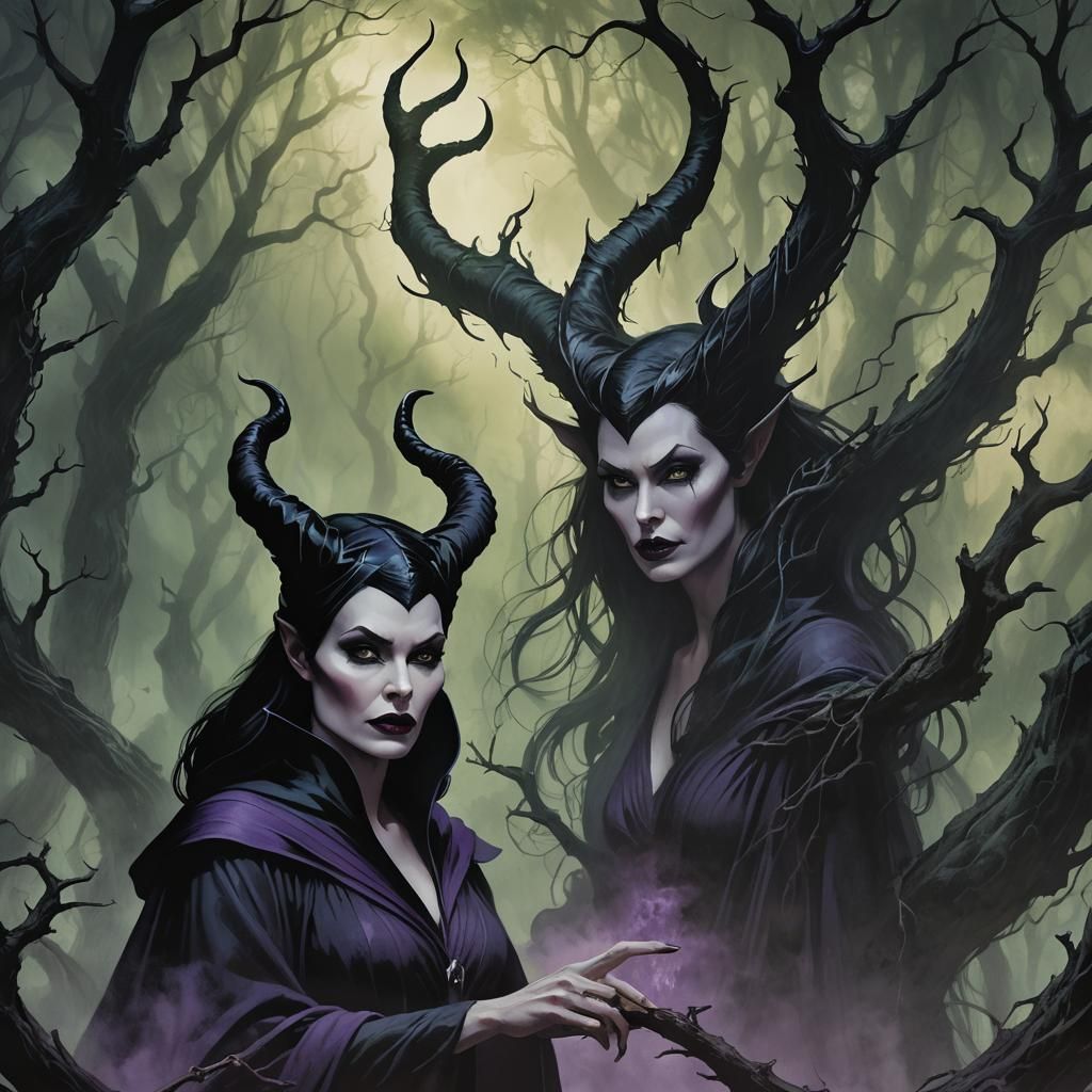 Maleficent Casting a Spell: Dark Fantasy Illustration