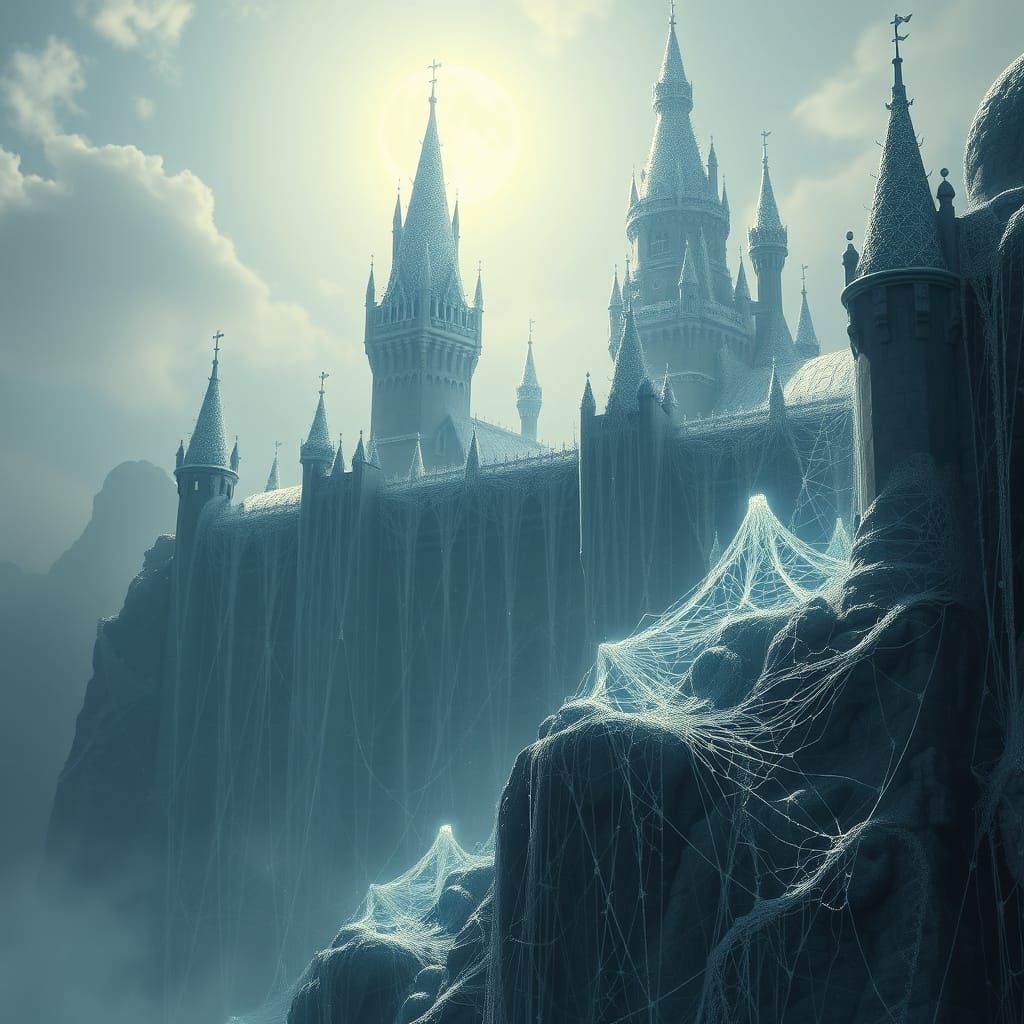 Silver Web Castle Under Ethereal Moonlight