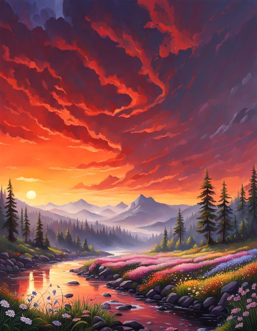 Stained Glass Forest Digital Landscape Art