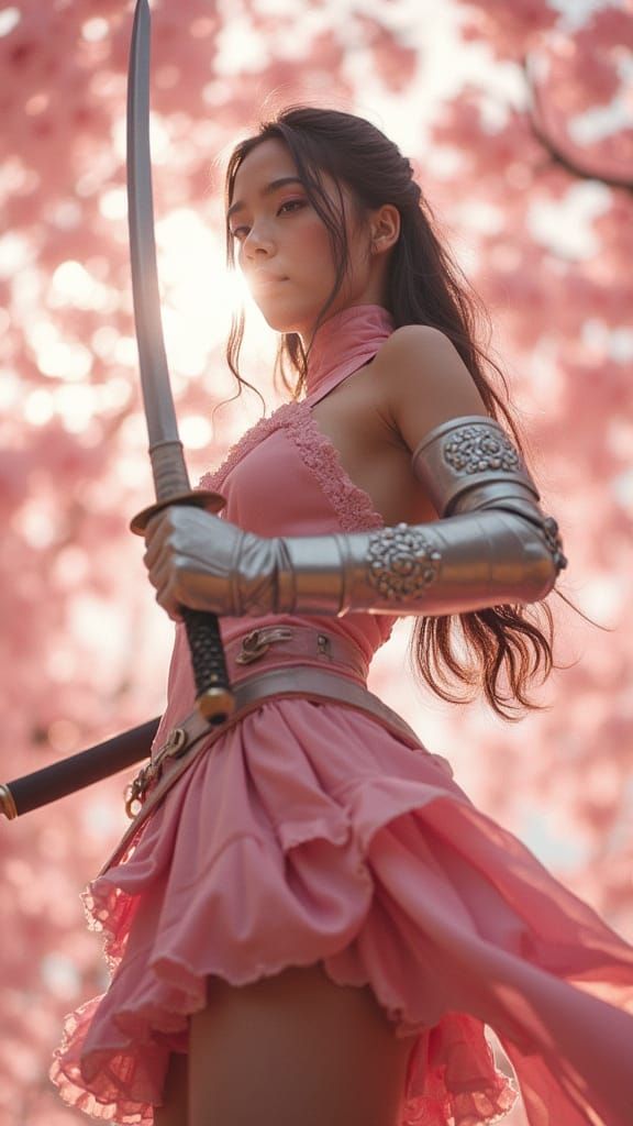 Fierce Warrior Under Cherry Blossoms: Hyper-Realistic Master...