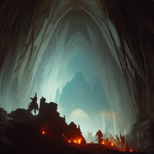 Dark Fantasy Fire Cave: Hyperdetailed Digital Art