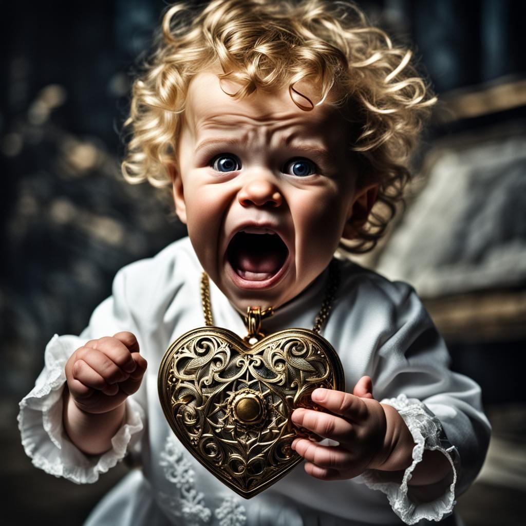 Angry Golden Haired Baby Boy with Locket