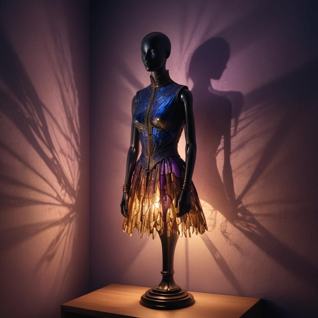 Mannequin Lamp Glows in Dark Room: Fantasy Art