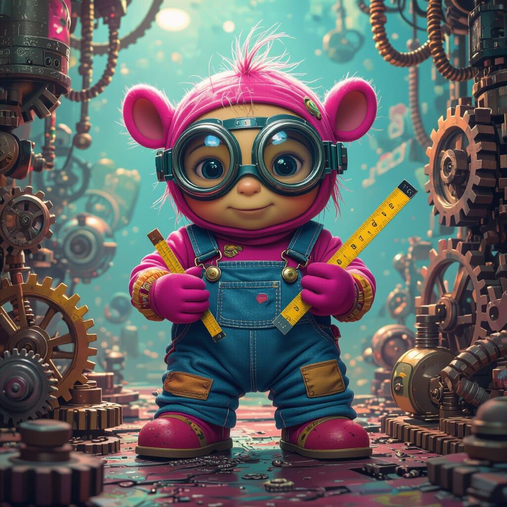 Psychedelic Teletubby Machinist with Measuring Tools