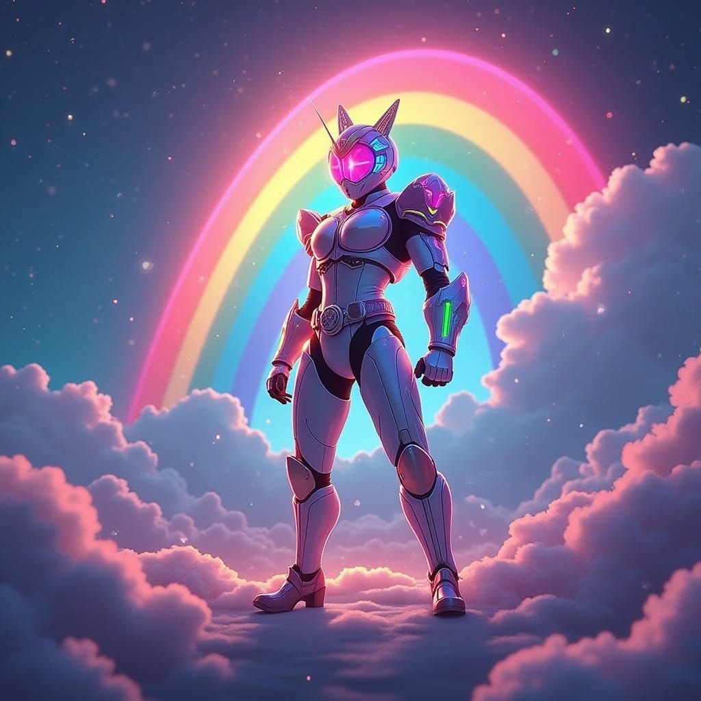 Majestic Rainbow Rider in Space