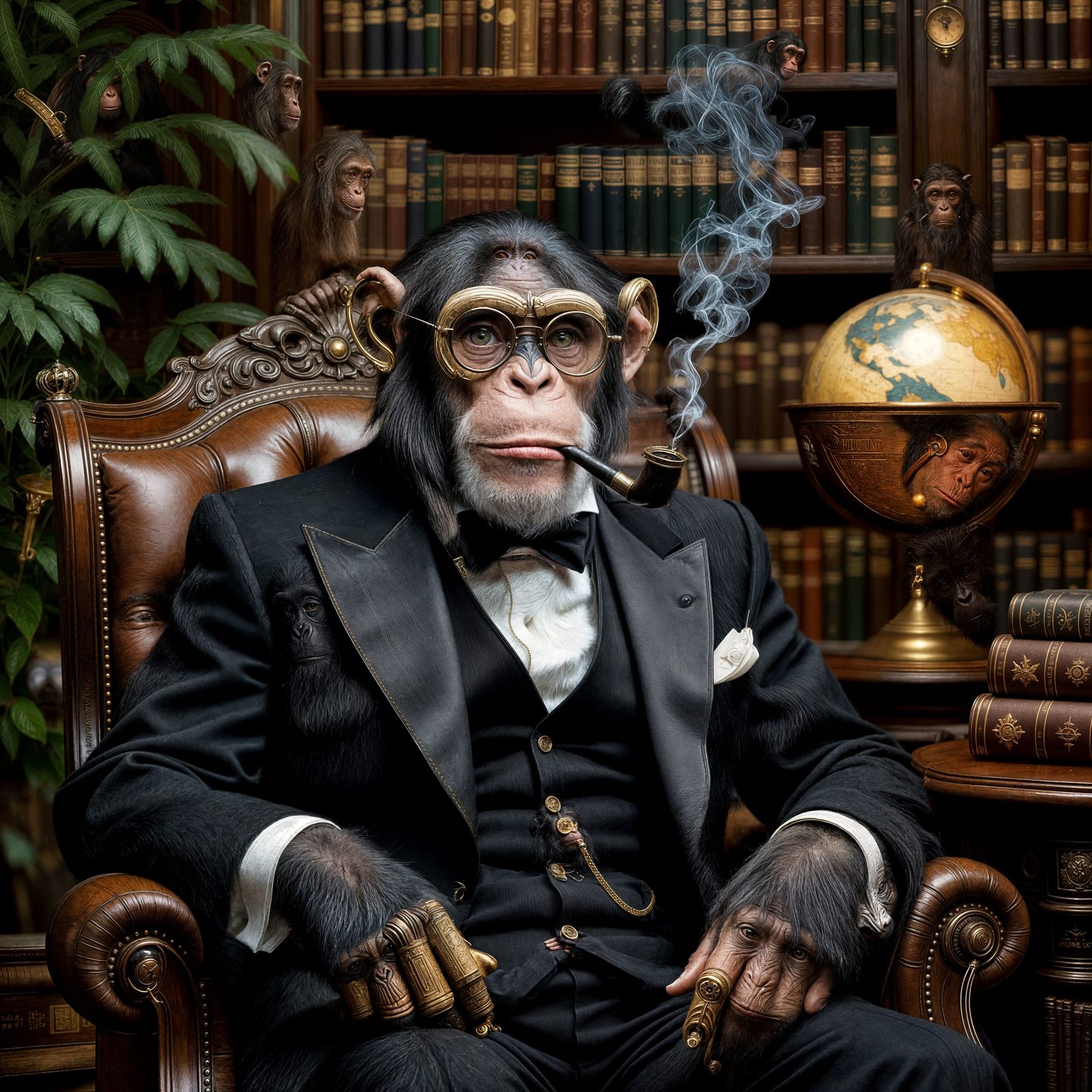 Victorian Chimpanzee Gentleman in Library
