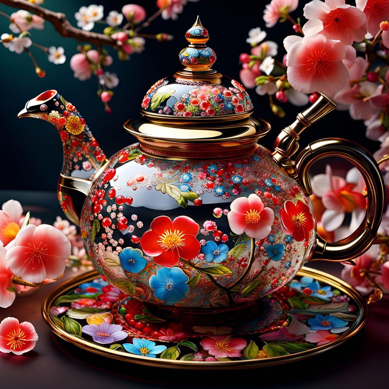 Elaborate Cherry Blossom Tea Party in Glass