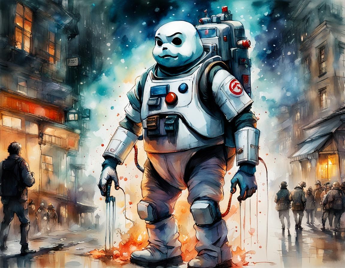 Frankenstein as Ghostbuster in Watercolor Battle