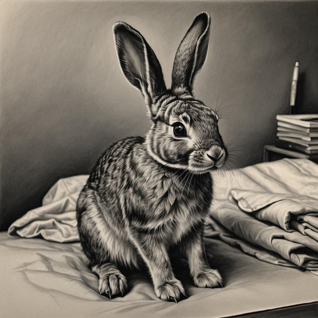 Hyperdetailed Charcoal Drawing of a Baby Rabbit