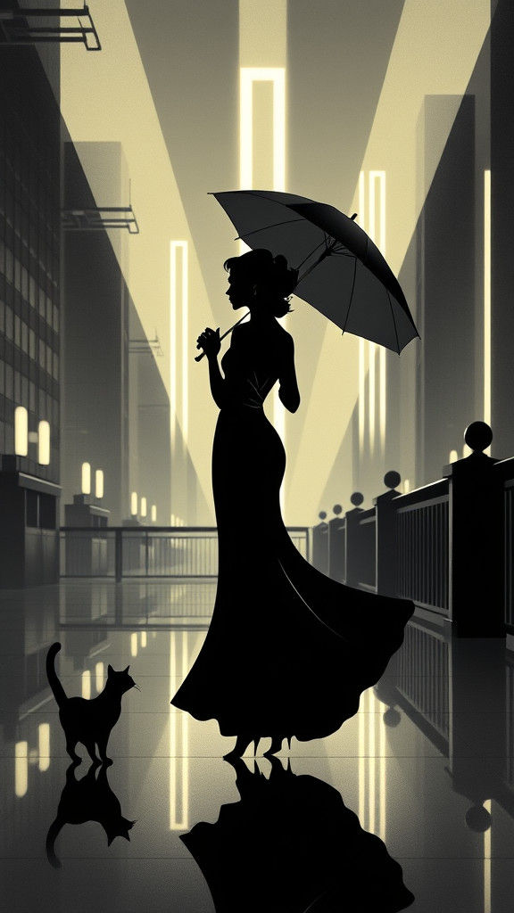Elegant Woman with Cat in Art Deco Style