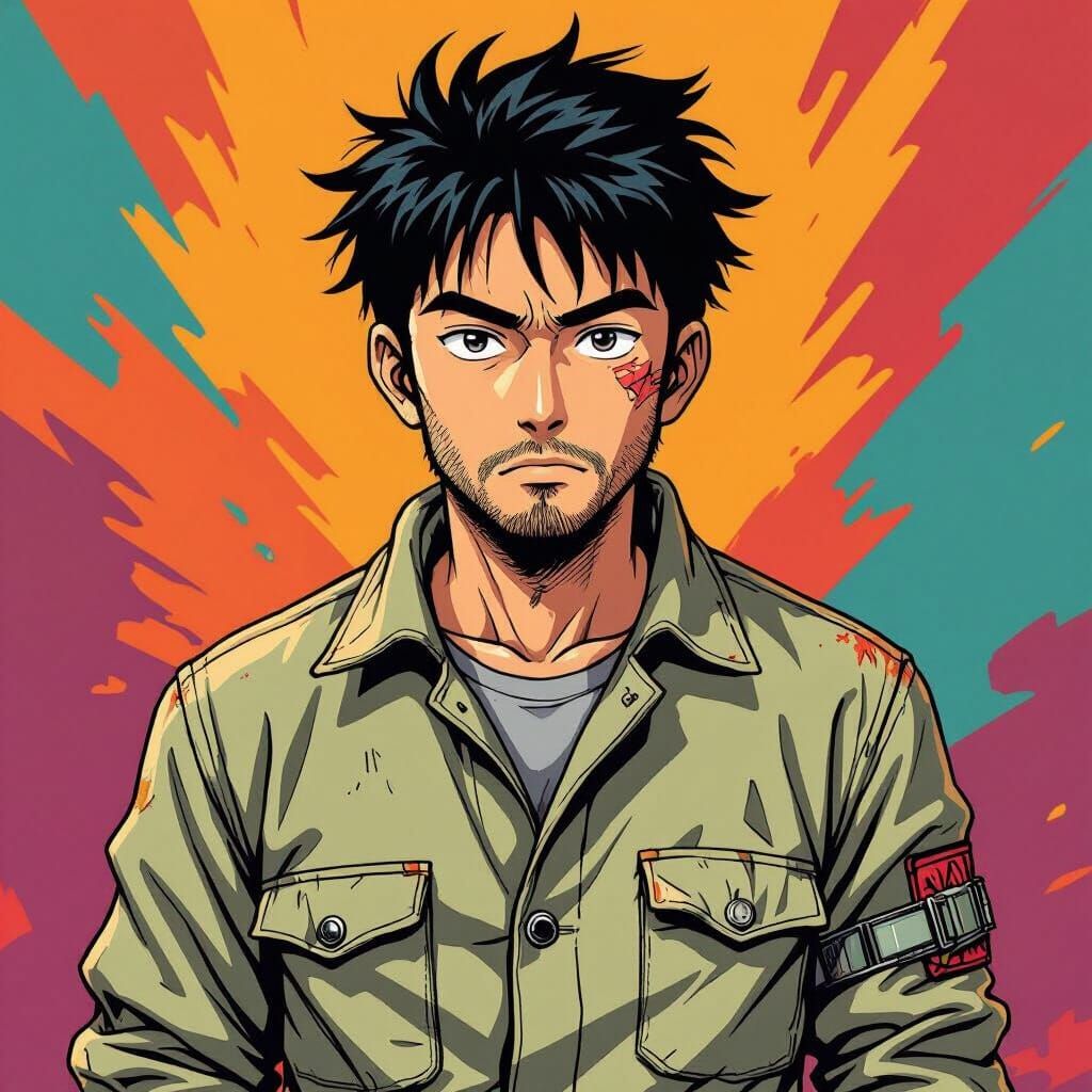 Manga-Style Asian Man in Straight Jacket