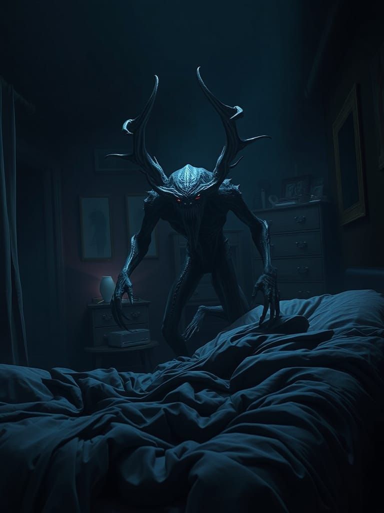 Creeping Sleep Paralysis Demon in Dark Fantasy Style