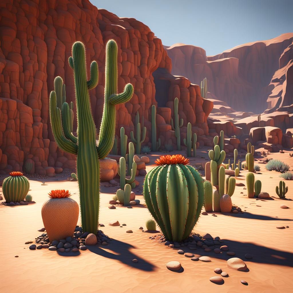 Abstract Expressionist Cacti in Desert Landscape