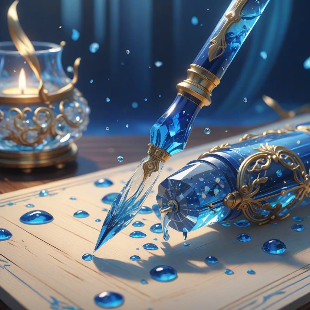 Whimsical 3D Anime Art of a Crystal Fountain Pen