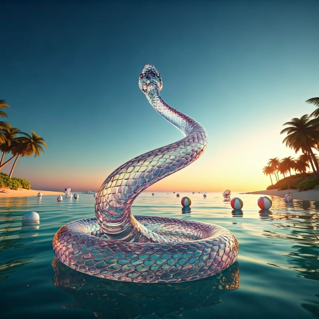 Glass Snake's Beach Joy: 3D Digital Art